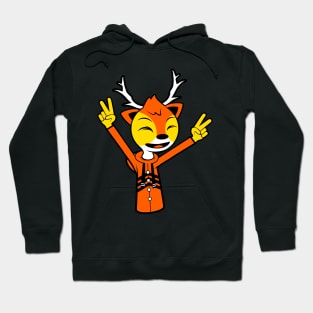 Happy Golden Reindeer With Two Raised Peace Hand Signs Hoodie